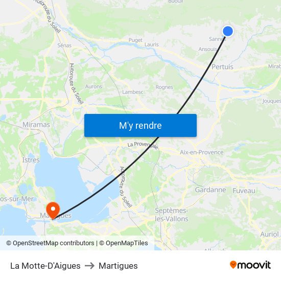 La Motte-D'Aigues to Martigues map