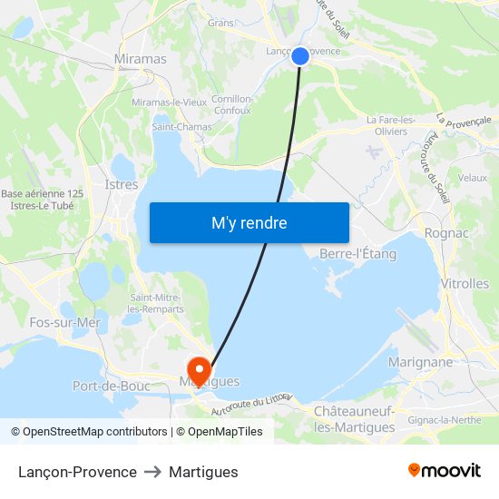 Lançon-Provence to Martigues map