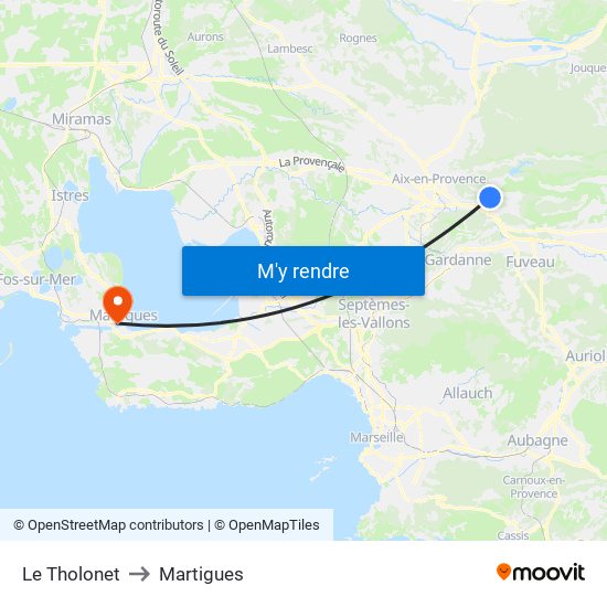 Le Tholonet to Martigues map