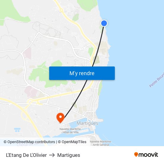 L'Etang De L'Olivier to Martigues map