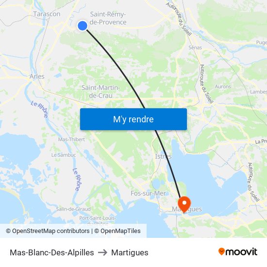 Mas-Blanc-Des-Alpilles to Martigues map