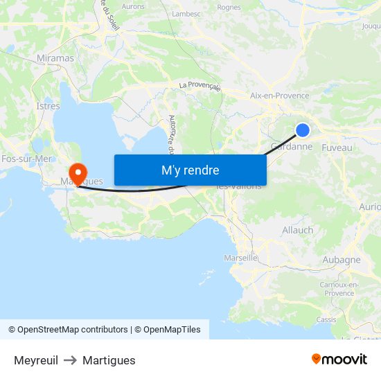 Meyreuil to Martigues map