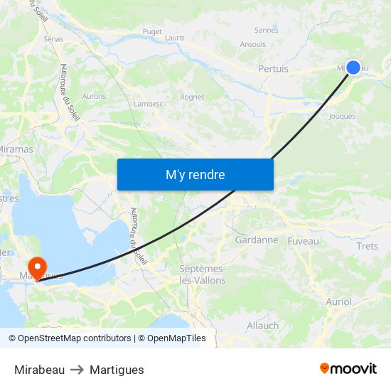 Mirabeau to Martigues map