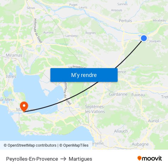 Peyrolles-En-Provence to Martigues map
