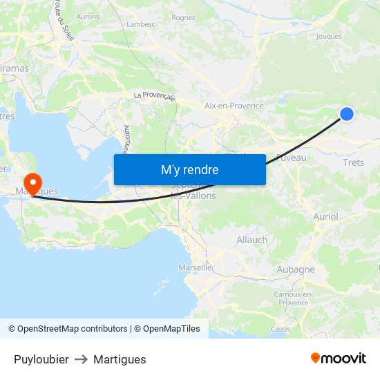 Puyloubier to Martigues map