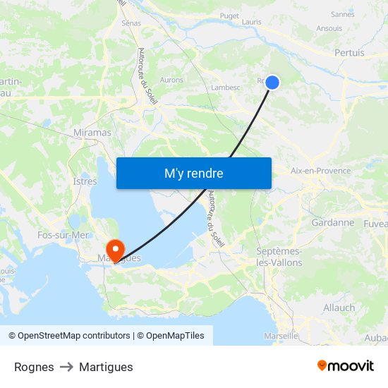 Rognes to Martigues map