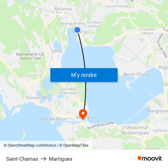 Saint-Chamas to Martigues map