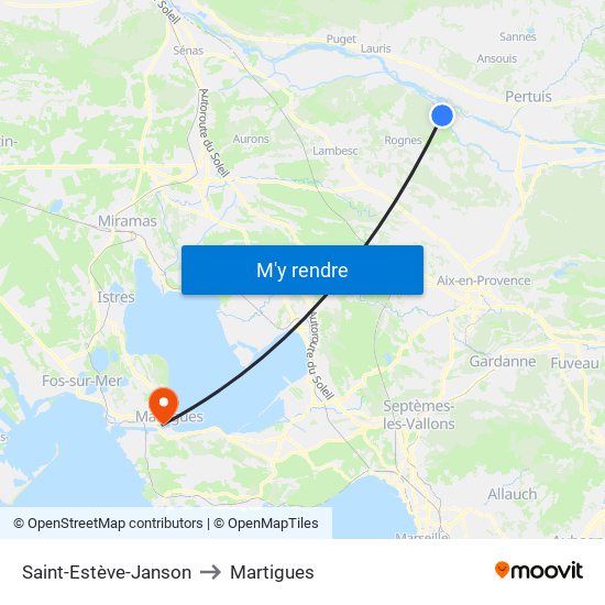 Saint-Estève-Janson to Martigues map
