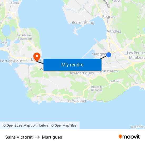 Saint-Victoret to Martigues map