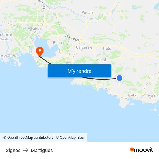 Signes to Martigues map