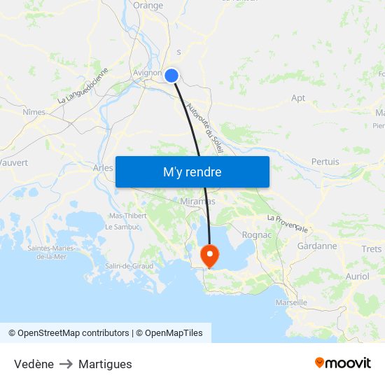Vedène to Martigues map