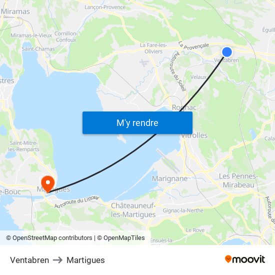 Ventabren to Martigues map