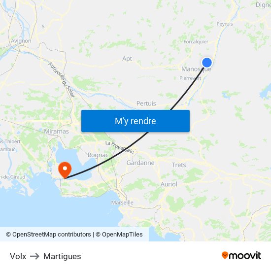 Volx to Martigues map
