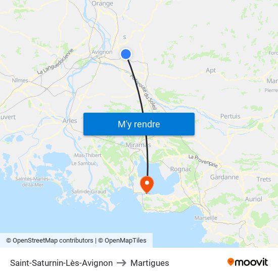 Saint-Saturnin-Lès-Avignon to Martigues map