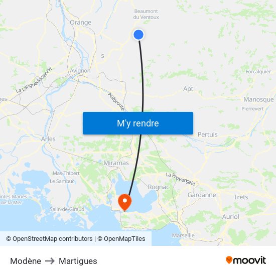 Modène to Martigues map