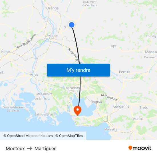 Monteux to Martigues map