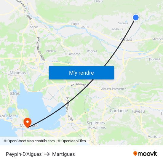 Peypin-D'Aigues to Martigues map