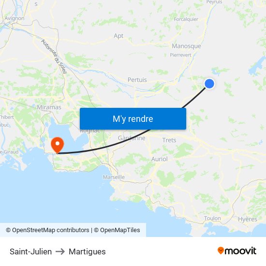 Saint-Julien to Martigues map