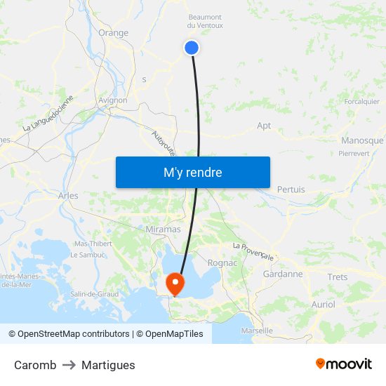 Caromb to Martigues map