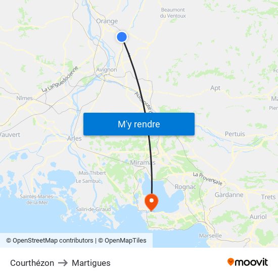 Courthézon to Martigues map