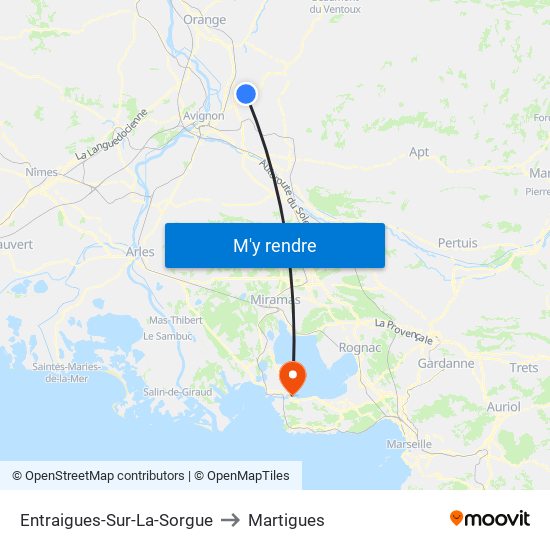 Entraigues-Sur-La-Sorgue to Martigues map
