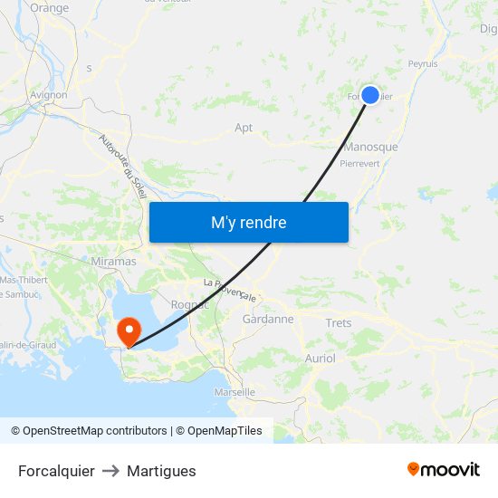 Forcalquier to Martigues map