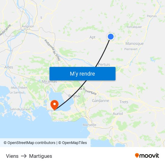 Viens to Martigues map