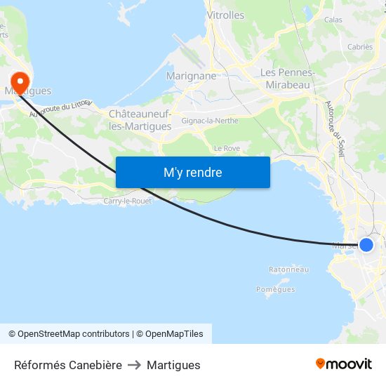 Réformés Canebière to Martigues map