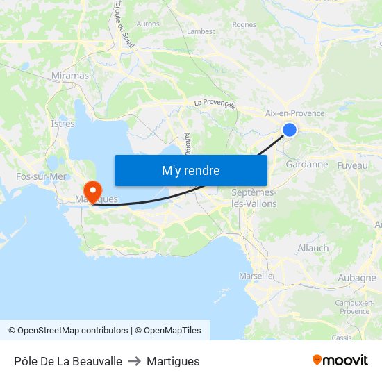 Pôle De La Beauvalle to Martigues map