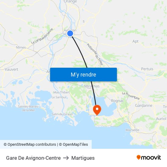 Gare De Avignon-Centre to Martigues map