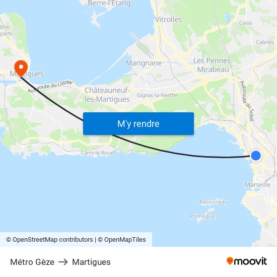 Métro Gèze to Martigues map