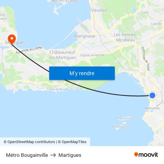Métro Bougainville to Martigues map