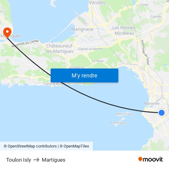Toulon Isly to Martigues map