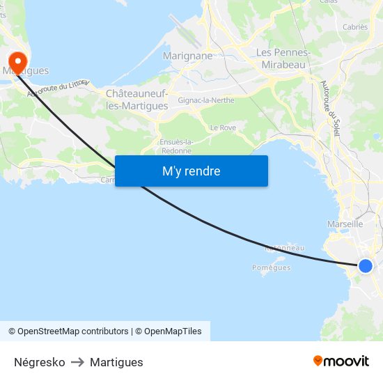 Négresko to Martigues map