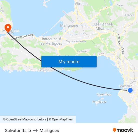 Salvator Italie to Martigues map