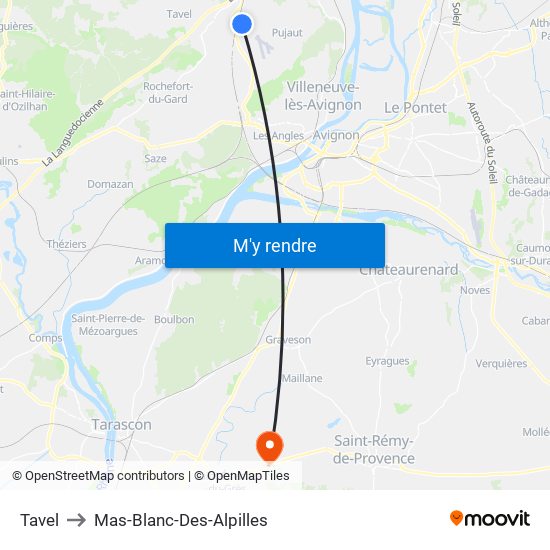 Tavel to Mas-Blanc-Des-Alpilles map