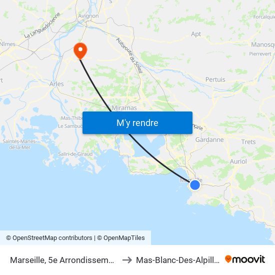 Marseille, 5e Arrondissement to Mas-Blanc-Des-Alpilles map