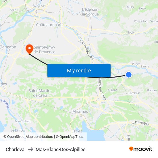 Charleval to Mas-Blanc-Des-Alpilles map