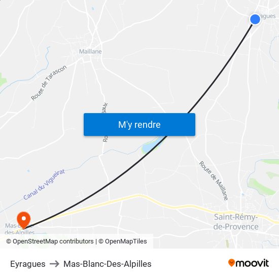 Eyragues to Mas-Blanc-Des-Alpilles map