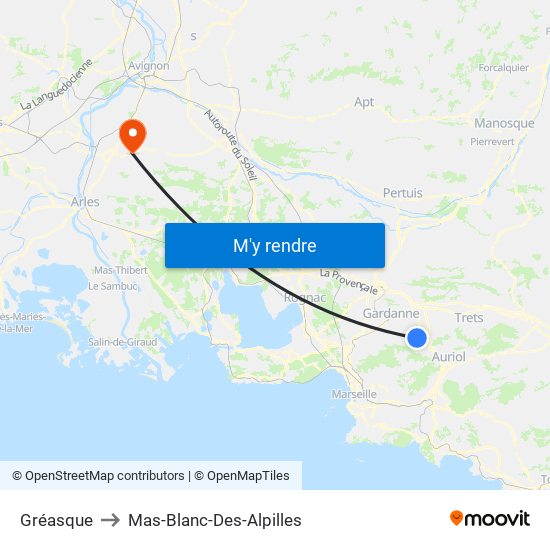 Gréasque to Mas-Blanc-Des-Alpilles map