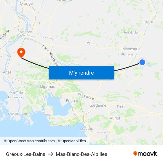 Gréoux-Les-Bains to Mas-Blanc-Des-Alpilles map