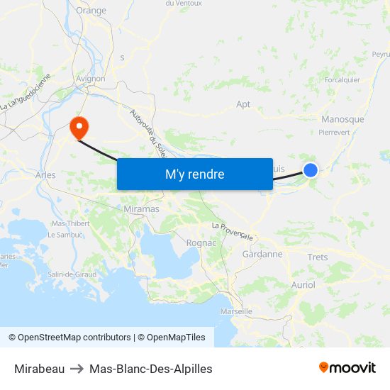 Mirabeau to Mas-Blanc-Des-Alpilles map
