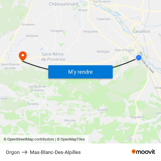 Orgon to Mas-Blanc-Des-Alpilles map