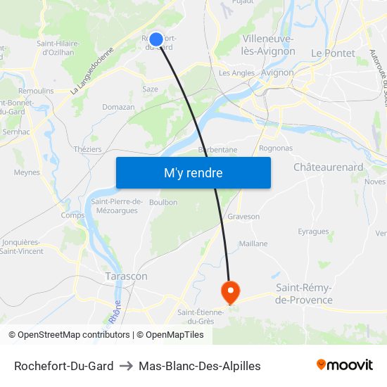 Rochefort-Du-Gard to Mas-Blanc-Des-Alpilles map