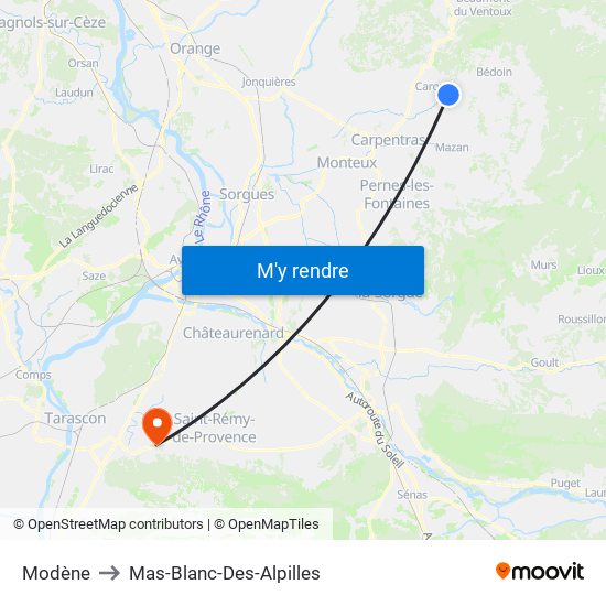 Modène to Mas-Blanc-Des-Alpilles map