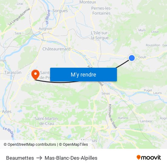 Beaumettes to Mas-Blanc-Des-Alpilles map