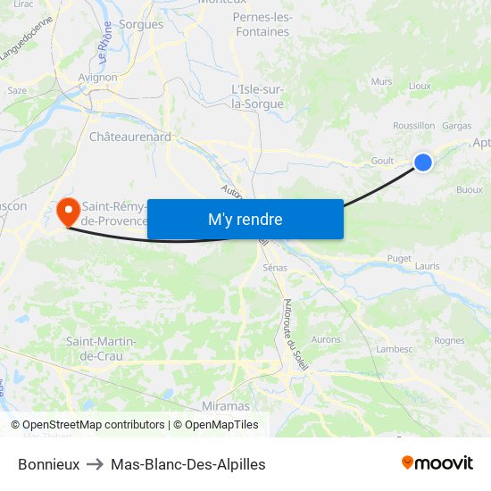 Bonnieux to Mas-Blanc-Des-Alpilles map