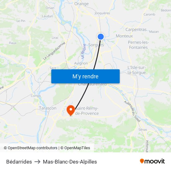 Bédarrides to Mas-Blanc-Des-Alpilles map