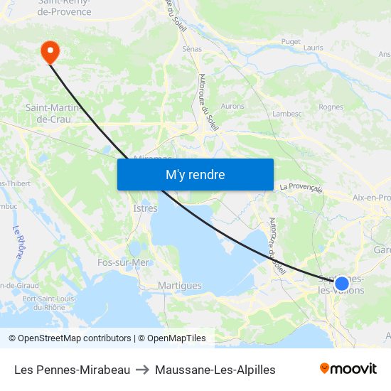 Les Pennes-Mirabeau to Maussane-Les-Alpilles map