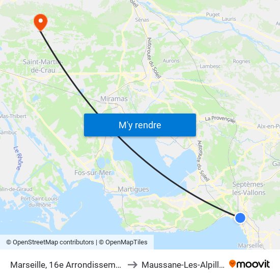Marseille, 16e Arrondissement to Maussane-Les-Alpilles map